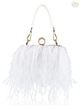 Ostrich Feather Evening Bag Clutch Purse with Chain for Women